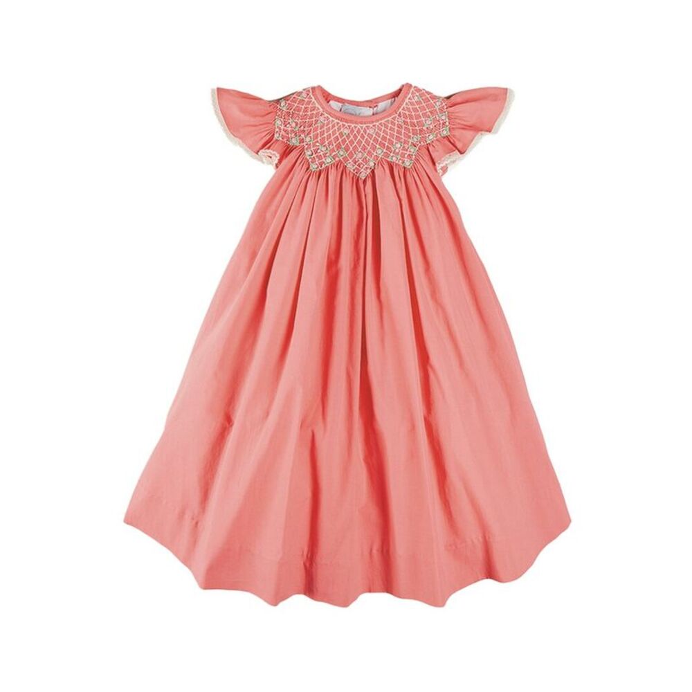 Pepa London Girls  Plain Hand-Smocked Dress, Orange